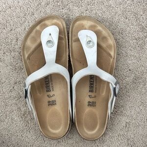 Birkenstock White and Tan Sandals